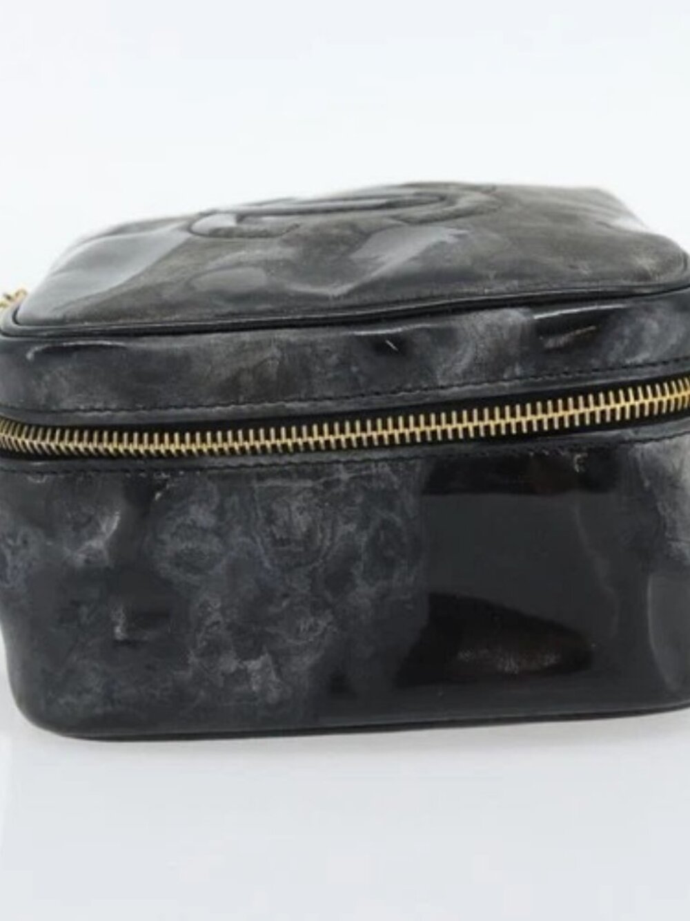 CHANEL COCO Mark Vanity Hand Bag Patent leather Black Gold CC Auth 181661 - Picture 3 of 16